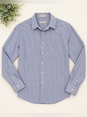 Nordstrom Men’s Dress Shirt 16.5 Blue White Striped Button Classic Fit